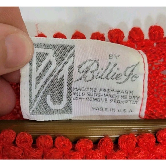 Vintage Billie Jo Orange Open Work Cropped Pullover Sweater - Picture 5 of 6